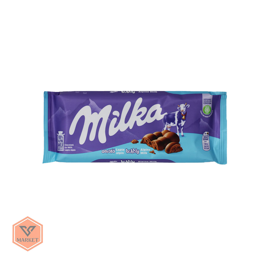 شکلات حبابی میلکا (Milka Bubbly) مدل شیری ۹۰ گرمی — تصویر ۳