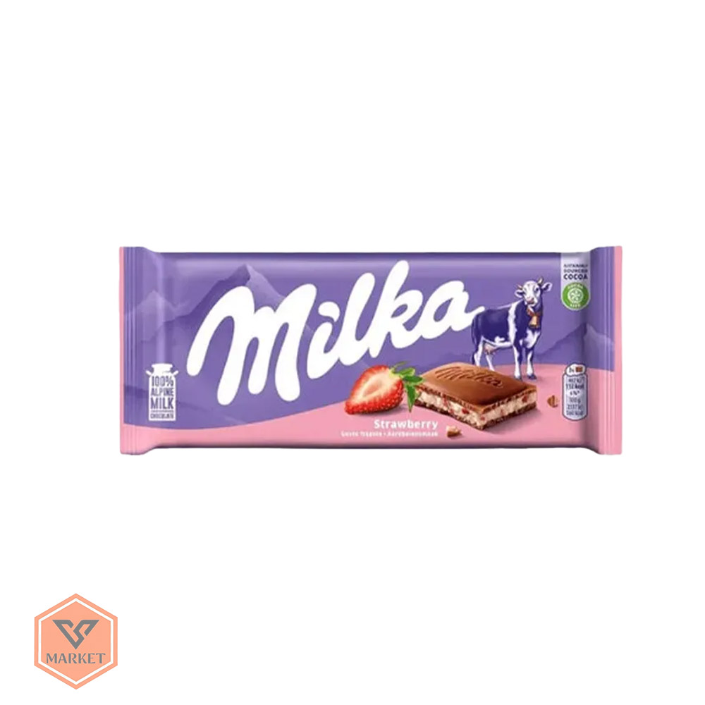 شکلات میلکا توت‌فرنگی ۱۰۰ گرمی (Milka Strawberry) — تصویر ۳