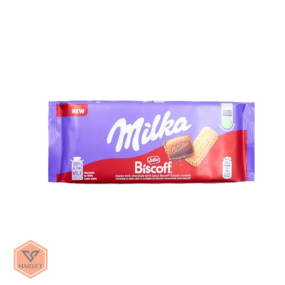 خرید شکلات شیری میلکا با بیسکویت لوتوس (Milka Lotus Biscoff) — تصویر ۲