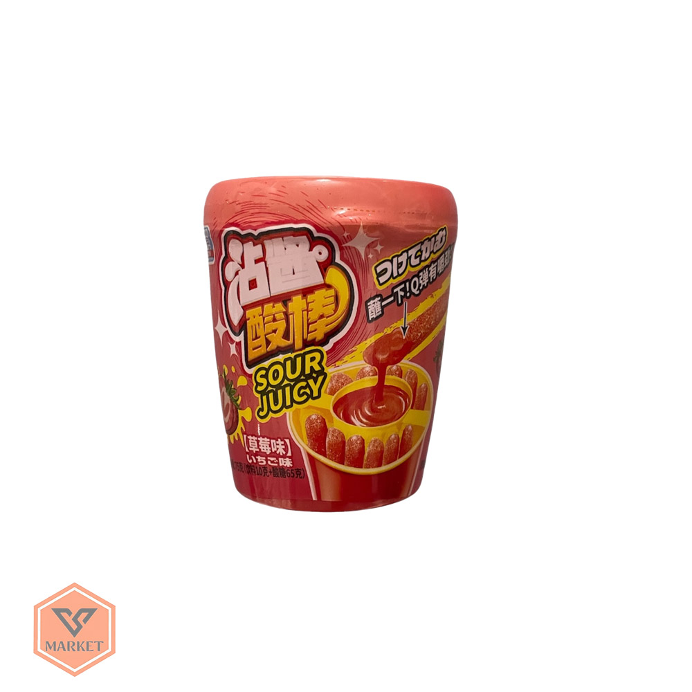 پاستیل دیپینگ توت‌فرنگی Sour Juicy همراه با سس مخصوص (۷۵ گرم) — تصویر ۳