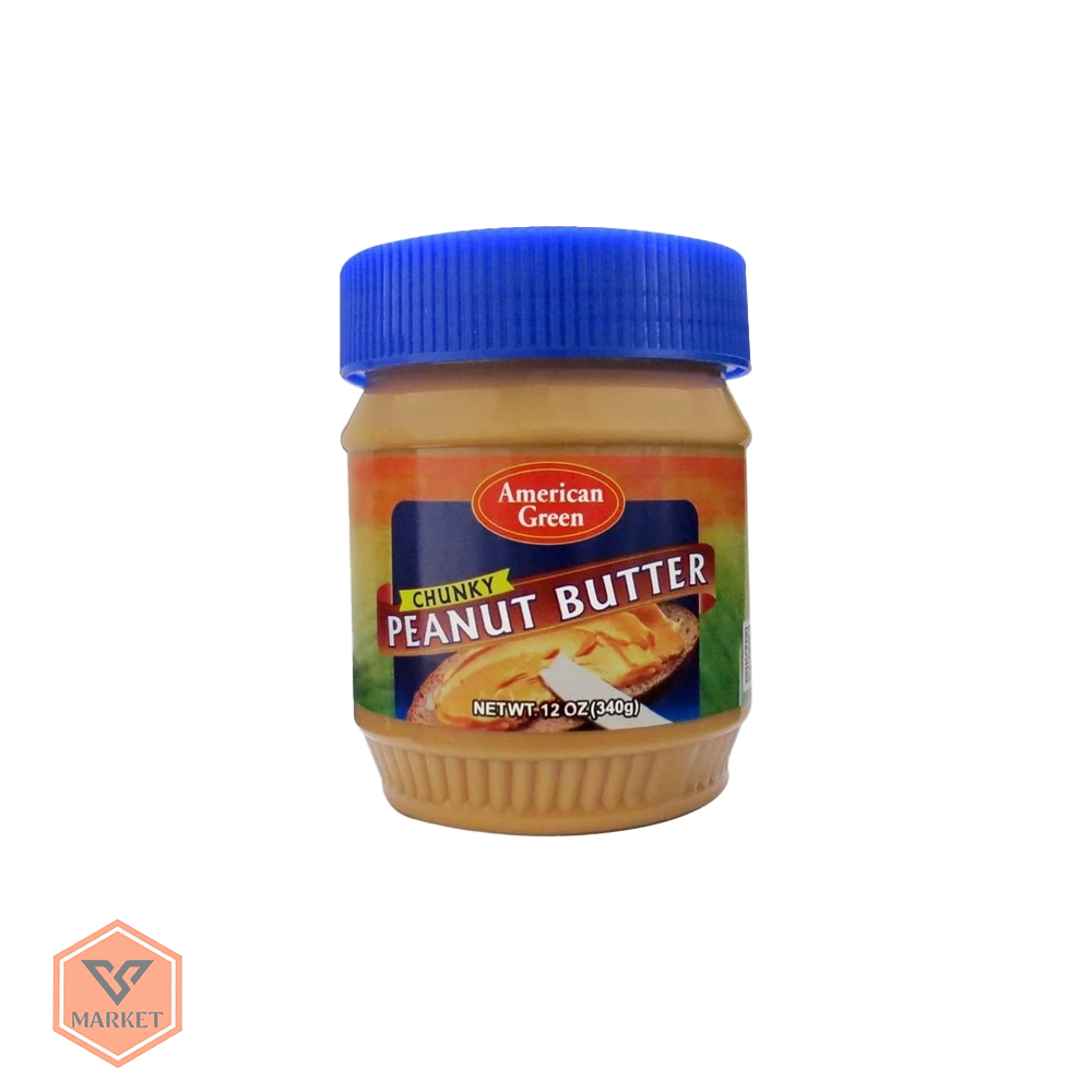 کره بادام زمینی تکه‌دار (کرانچی) امریکن گرین وزن 340 گرم (American Green Chunky Peanut Butter) — تصویر ۲