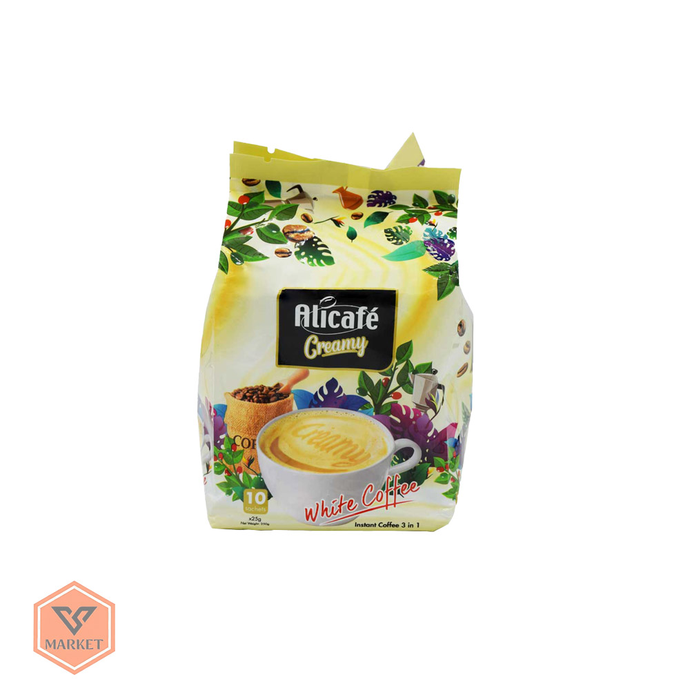 پودر قهوه فوری علی کافه مدل وایت کافی خامه‌ای (Alicafe Creamy White Coffee) – بسته 10 عددی