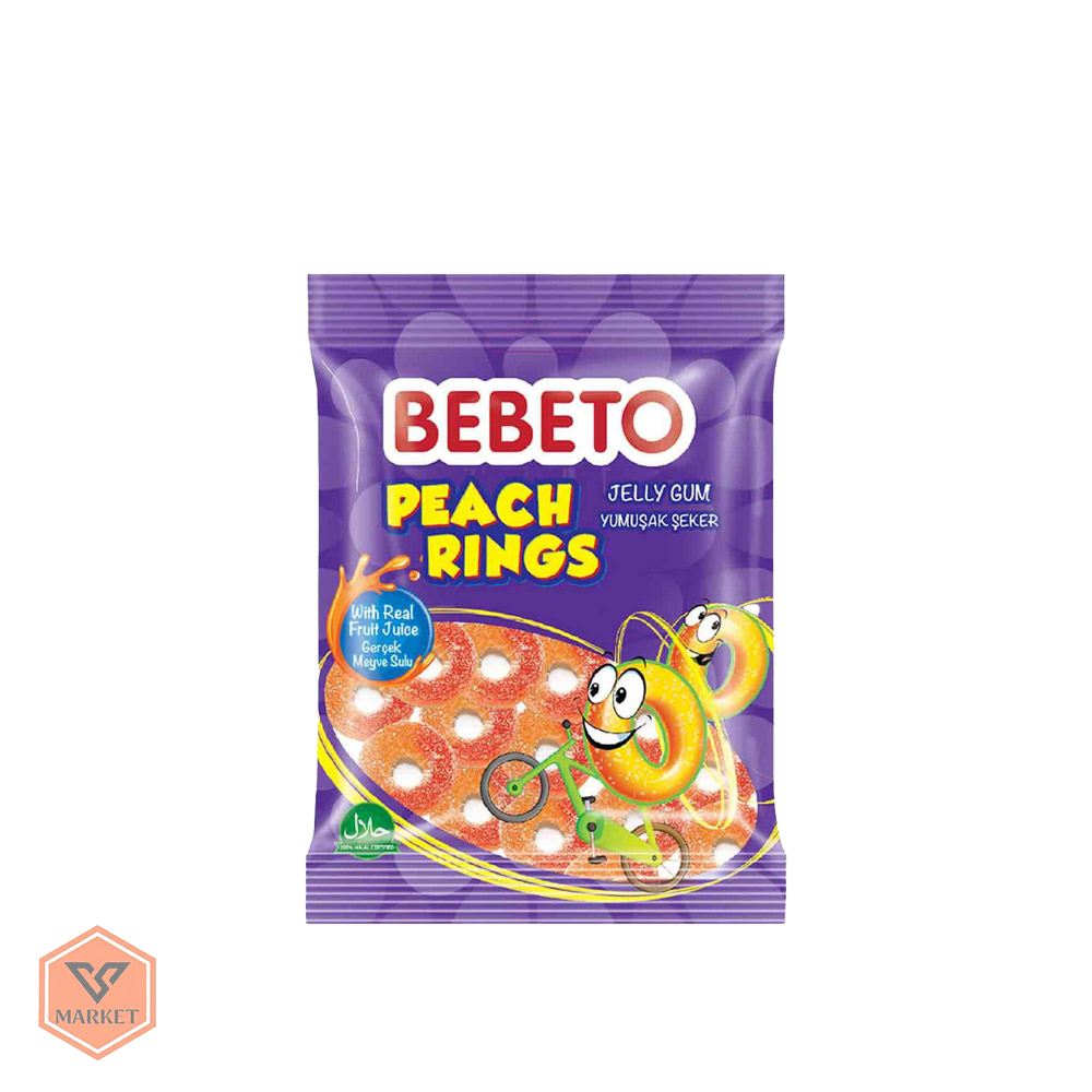 پاستیل ببیتو حلقه‌ای هلو Bebeto Peach Rings | خرید پاستیل خارجی 80 گرمی — تصویر ۲