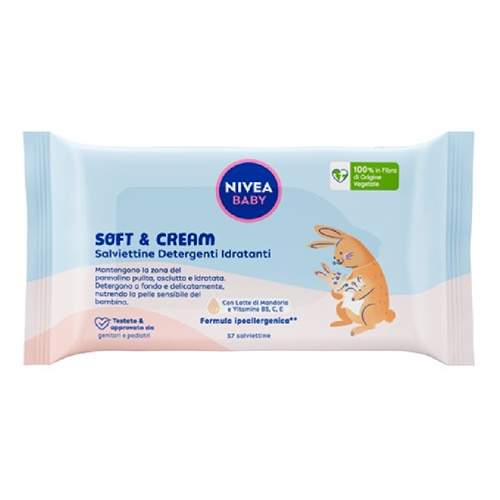 دستمال مرطوب کودک مدل soft & cream حاوی ویتامین E نیوا 57 عددی
