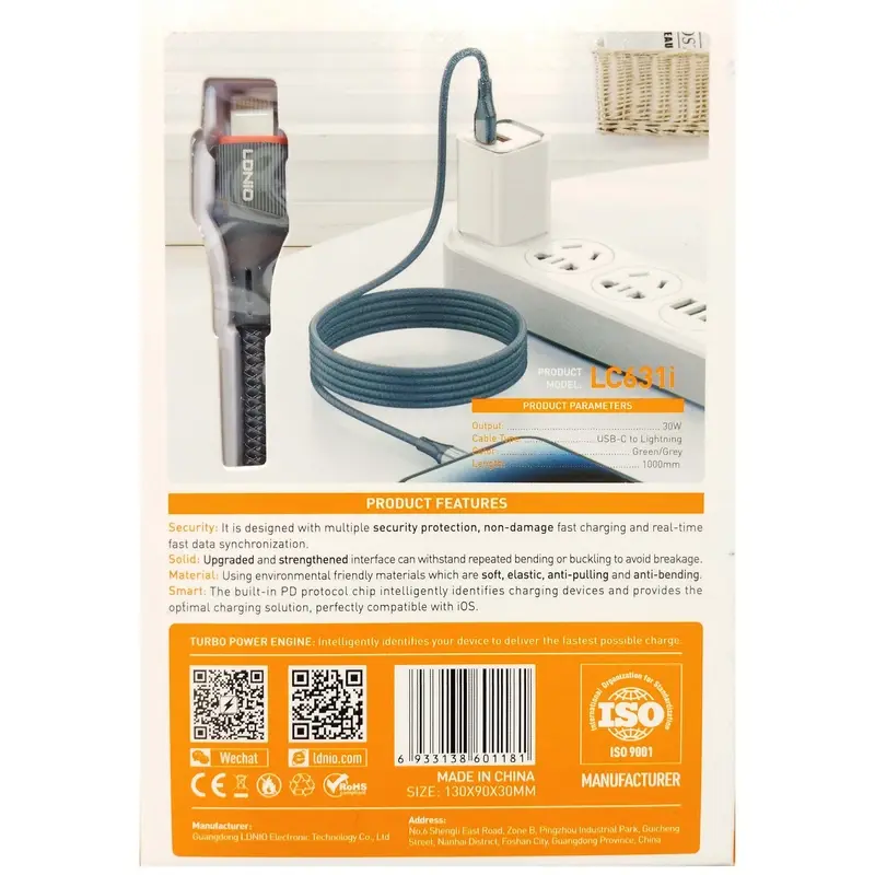 کابل شارژ اپل LDNIO مدل LC631I طول ۱ متر تایپ سی به لایتنینگ — تصویر ۳