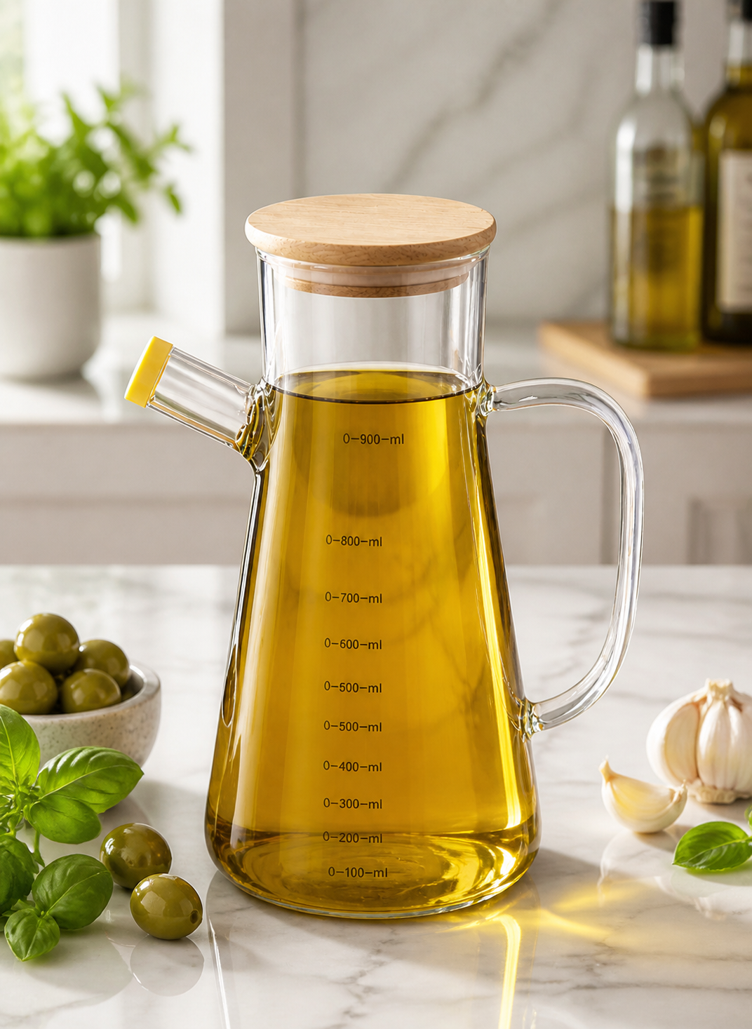 ظرف روغن ریز پیرکس درب بامبو ظرفیت 900 میلی لیتر — تصویر ۲
