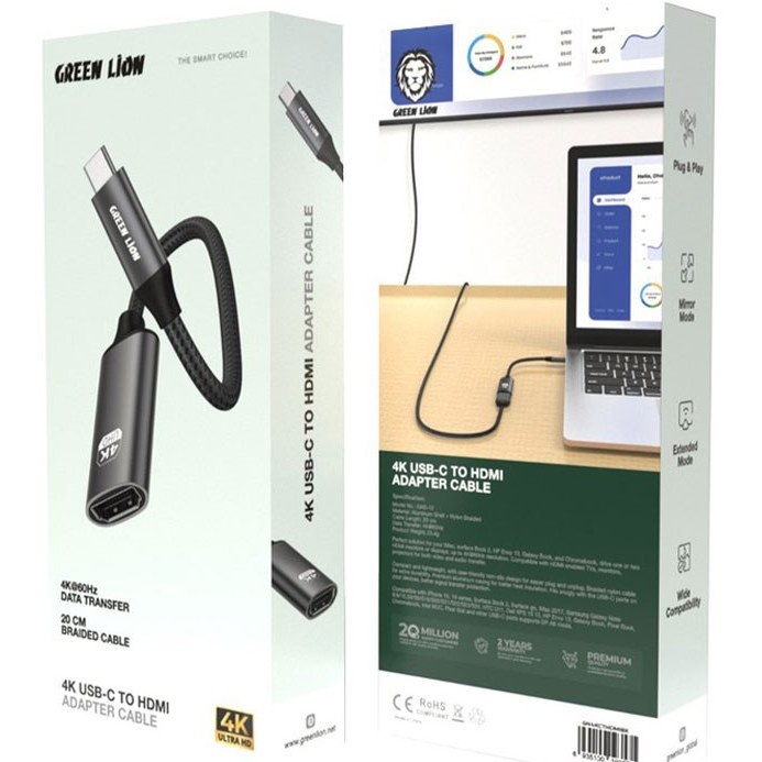 کابل تبدیل USB-C به HDMI گرین لاین Green Lion 4K USB-C to HDMI Adapter Cable — تصویر ۳