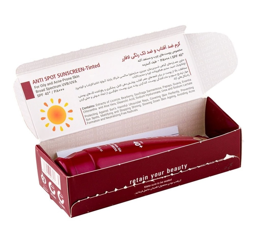 کرم ضد آفتاب و ضد لک رنگی لافارر SPF 40 مناسب پوست چرب — تصویر ۲