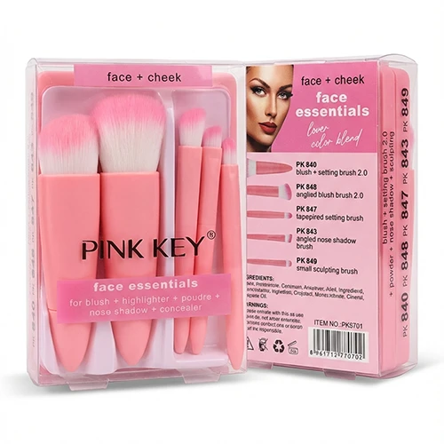 ست براش آرایشی صورت و گونه PINK KEY (5 تیکه) — تصویر ۲