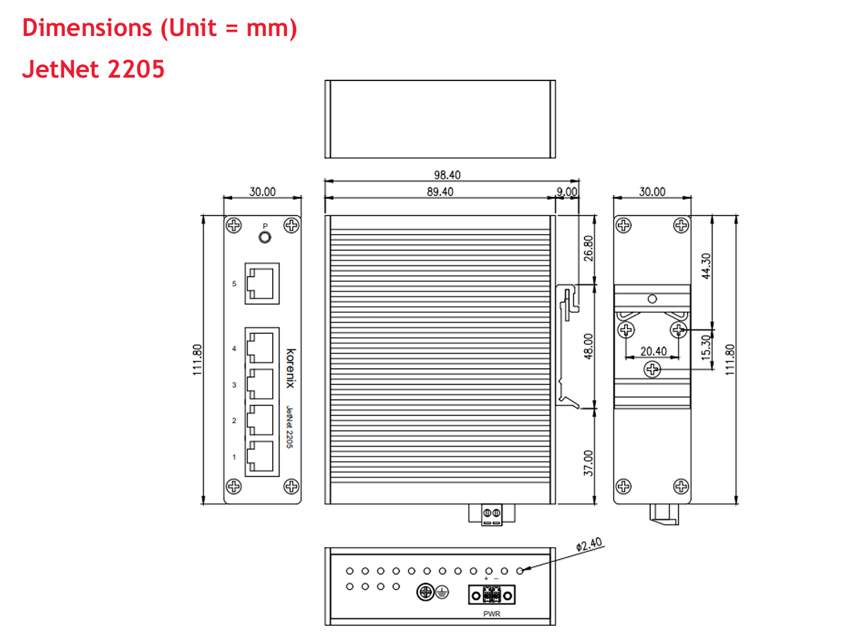 سوییچ صنعتی غیرمدیریتی 5 پورت کرنیکس Korenix JetNet2205/JetNet2205f — تصویر ۵