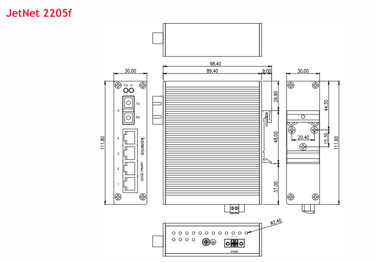 سوییچ صنعتی غیرمدیریتی 5 پورت کرنیکس Korenix JetNet2205/JetNet2205f — تصویر ۶