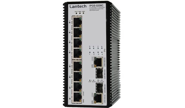 سوییچ صنعتی PoE غیرمدیریتی فول گیگ لنتک Lantech IPGS-0208C-48
