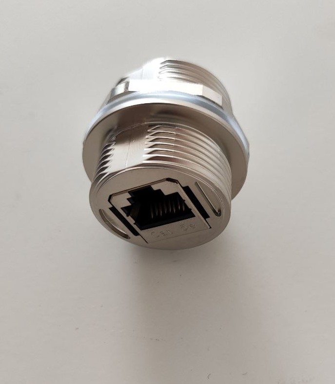برل فلزی شبکه RJ45 رو پنلی گرد پیچی ضد آب امفنول AMPHENOL CONEC Shielded Couplers 17-100934