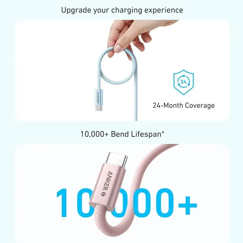 کابل تبدیل USB-C به USB-C انکر مدل Zolo A8060 طول 1 متر — تصویر ۸