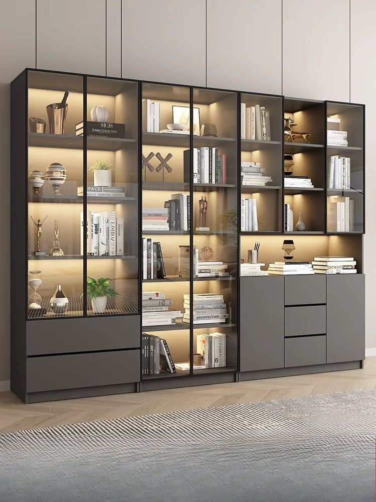 کتابخانه درب شیشه‌ای فریم‌لس — مدل لوکس آریو کابین — تصویر ۳