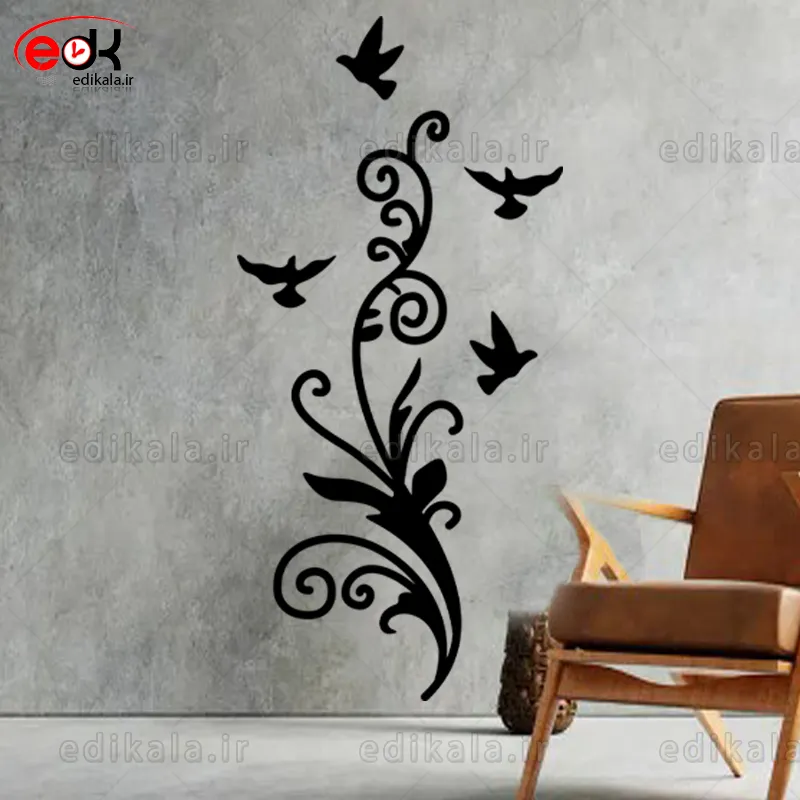 آینه دکوراتیو طرح پرنده و گل شماره 2 در پنج رنگ و ابعاد انتخابی+فایل کورل — تصویر ۳