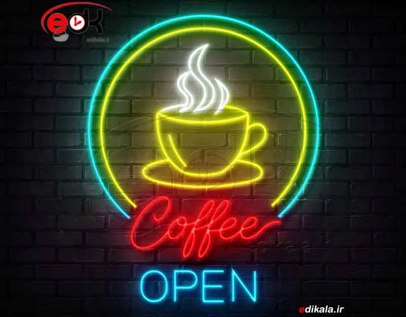 تابلو نئون طرح فنجان قهوه شماره 81 در ابعاد مختلف +آداپتور+ فایل لایه باز — تصویر ۲
