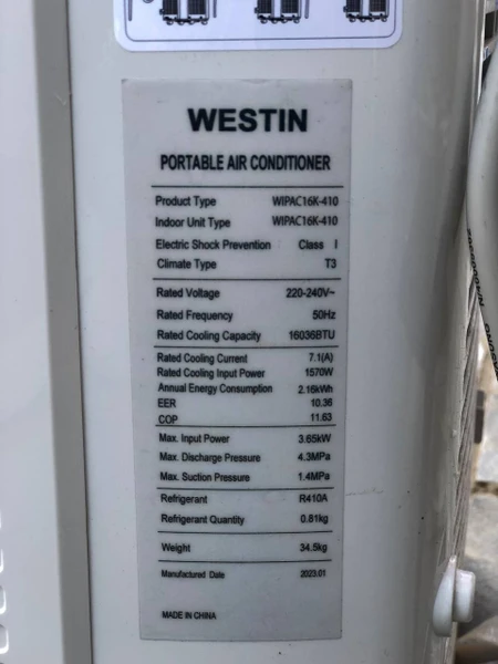 کولر گازی پرتابل وستین 16000 مدل WESTIN، WIPAC16K-410 — تصویر ۵