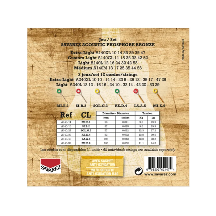 سیم گیتار آکوستیک Savarez مدل A140CL اصل فرانسه — تصویر ۳