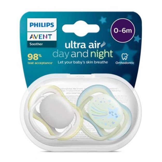 پستانک ارتودنسی ۰ تا ۶ ماه فیلیپس اونت مدل Ultra Air (ست شب و روز)