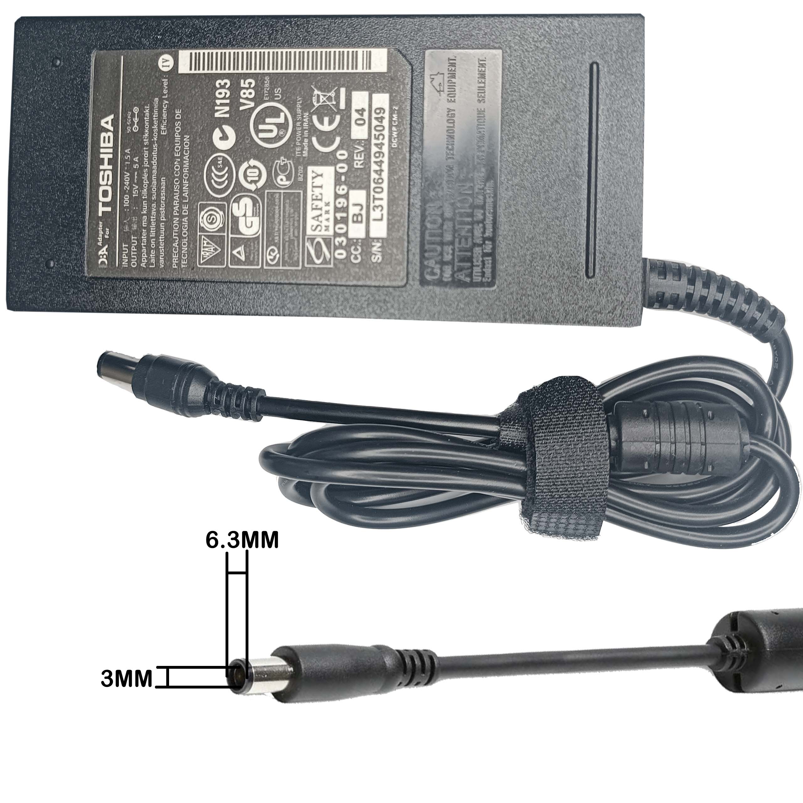 TOSHIBA Adapter 15V 5A (6.3*3.0) 75W — تصویر ۲