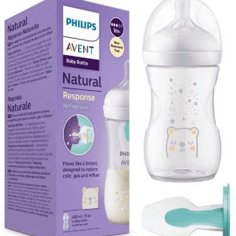شیشه شیر 260 میل سوپاپ دار نسل جدید ریسپانس طرح خرس و ستاره Philips Avent Response