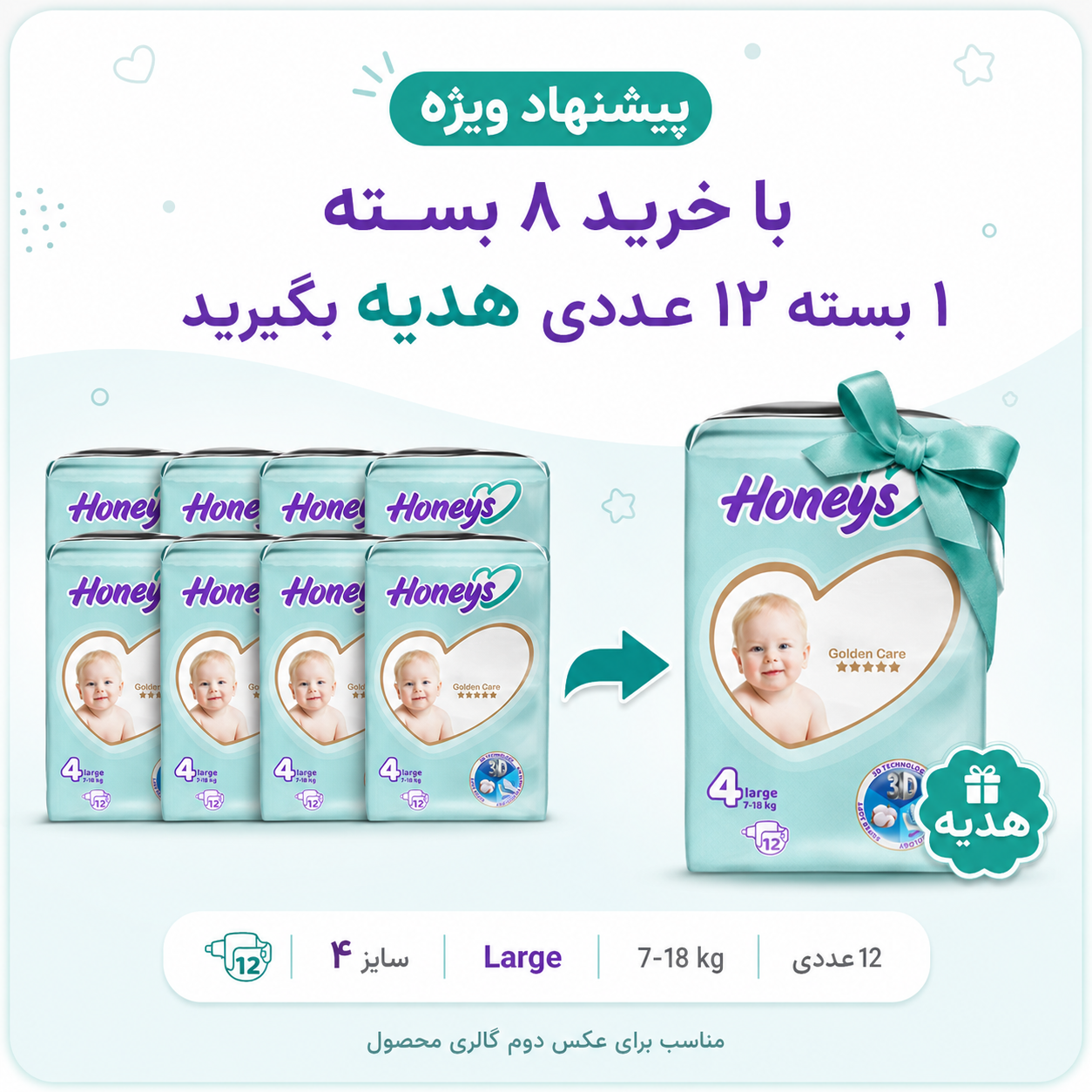 پوشک هانیز سایز ۴ بسته ۱۲ عددی — تصویر ۳
