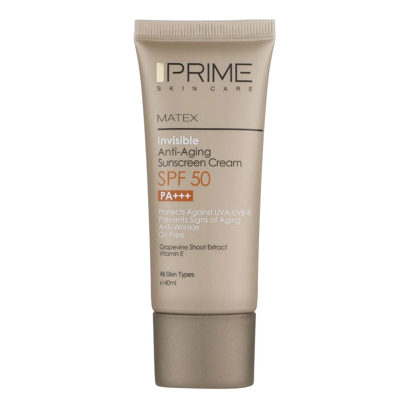 کرم ضد آفتاب و جوان کننده بی رنگ پریم SPF50 مدل Matex مناسب انواع پوست حجم 40 میلی لیتر