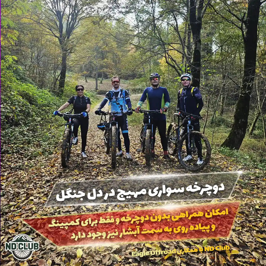 تور دوچرخه‌سواری و کمپینگ در جنگل‌های هیرکانی و بازدید از آبشار دوقلو دره رشتو — تصویر ۳