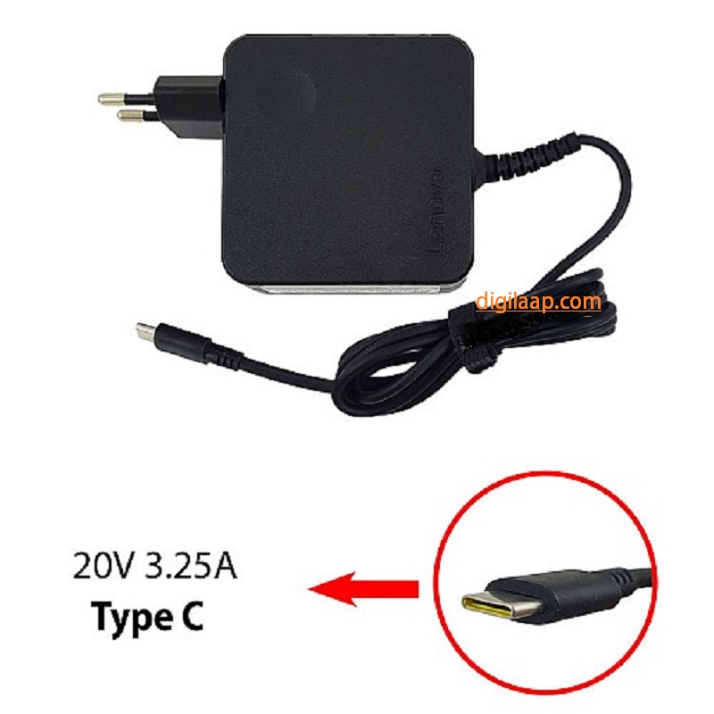 آداپتور لپ تاپ لنوو 20V 3.25A Type C مربعی