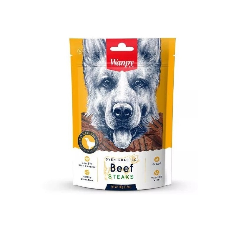 تشویقی سگ ونپی Wanpy Dog Treat With Beef STEAKS مدل استیک گوساله وزن 100 گرم