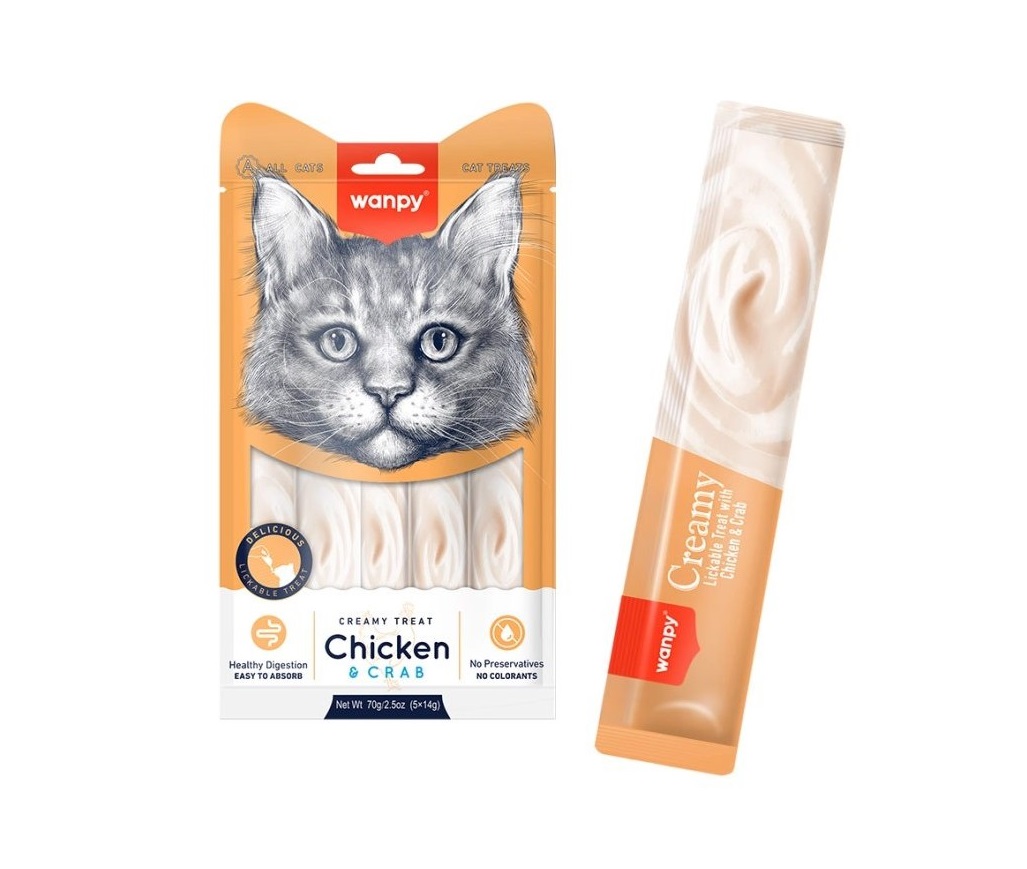بستنی گربه ونپی با طعم مرغ و خرچنگ Wanpy Creamy Treats Chicken & Crab تعداد 1 عددی — تصویر ۳