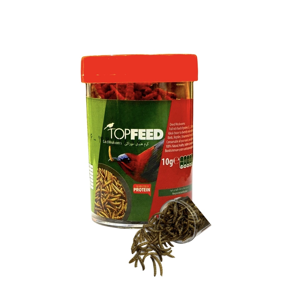 میل ورم خشک شده (کرم مغذی) پرندگان، خزندگان و لاک پشت تاپ فید Topfeed Dry Mealworm وزن 40 گرم — تصویر ۲