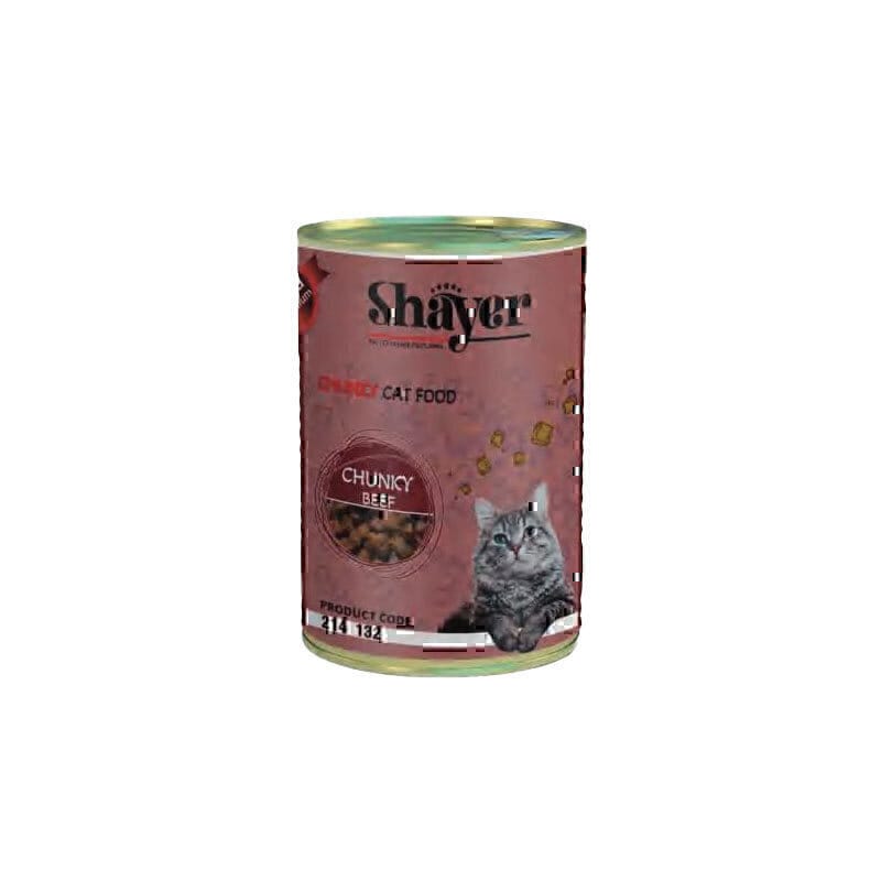 کنسرو غذای گربه با طعم گوشت شایر با تیکه های درشت Shayer Chunky Beef وزن 400 گرم