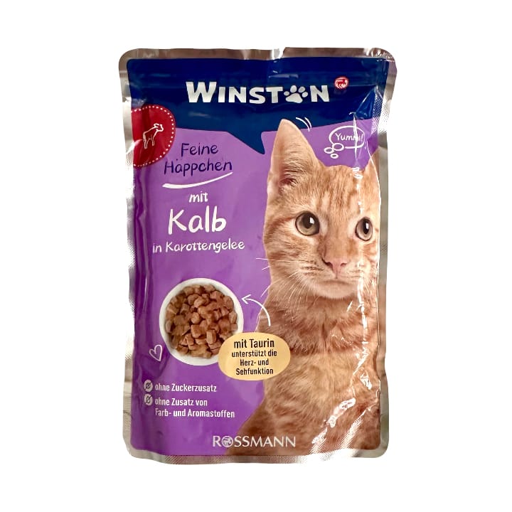 پوچ گربه وینستون با طعم گوشت گوساله در ژله هویج Winston Veal In Carrots Jelly وزن 100 گرم — تصویر ۳