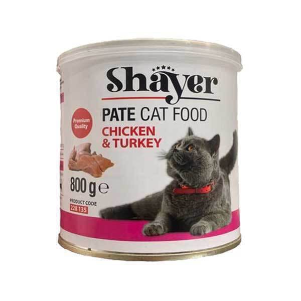 کنسرو غذای گربه با طعم گوشت مرغ و بوقلمون شایر Shayer Premium With Chicken & Turkey وزن 800 گرم