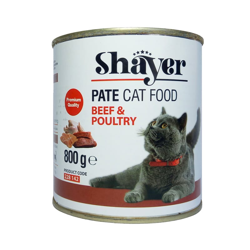 کنسرو غذای گربه با طعم گوشت گاو و پرندگان شایر Shayer Premium With Beef & Poultry وزن 800 گرم — تصویر ۲