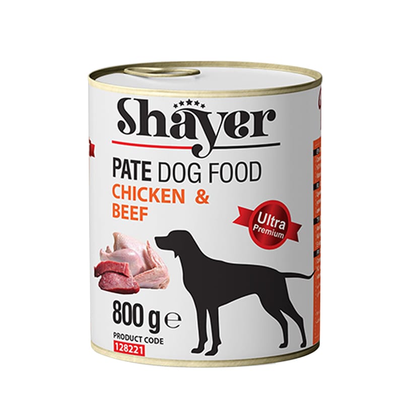 کنسرو غذای سگ با طعم مرغ و گوشت شایر Shayer Pate With Chicken & Beef وزن 800 گرم