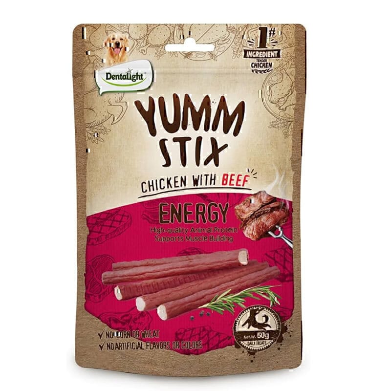 تشویقی سگ یام استیکس انرژی دنتالایت با طعم مرغ و گوشت گاو Dentalight Yumm Stix Energy Chicken with Beef Dog Treat وزن 50 گرم