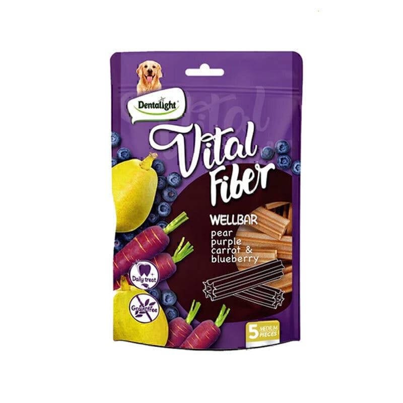 تشویقی سگ ویتال فیبر دنتالایت با طعم گلابی، هویج بنفش و بلوبری Dentalight Vital Fiber Wellbar بسته 5 عددی — تصویر ۲