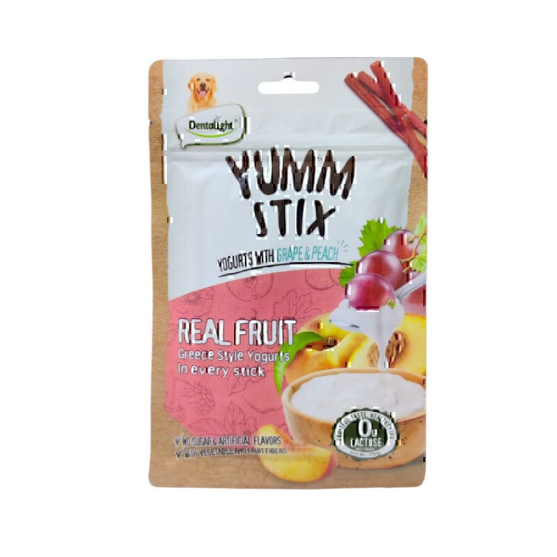 تشویقی سگ یام استیکس دنتالایت با طعم ماست، انگور و هلو Dentalight Dog Treat Yogurts With Grape And Peach وزن 70 گرم