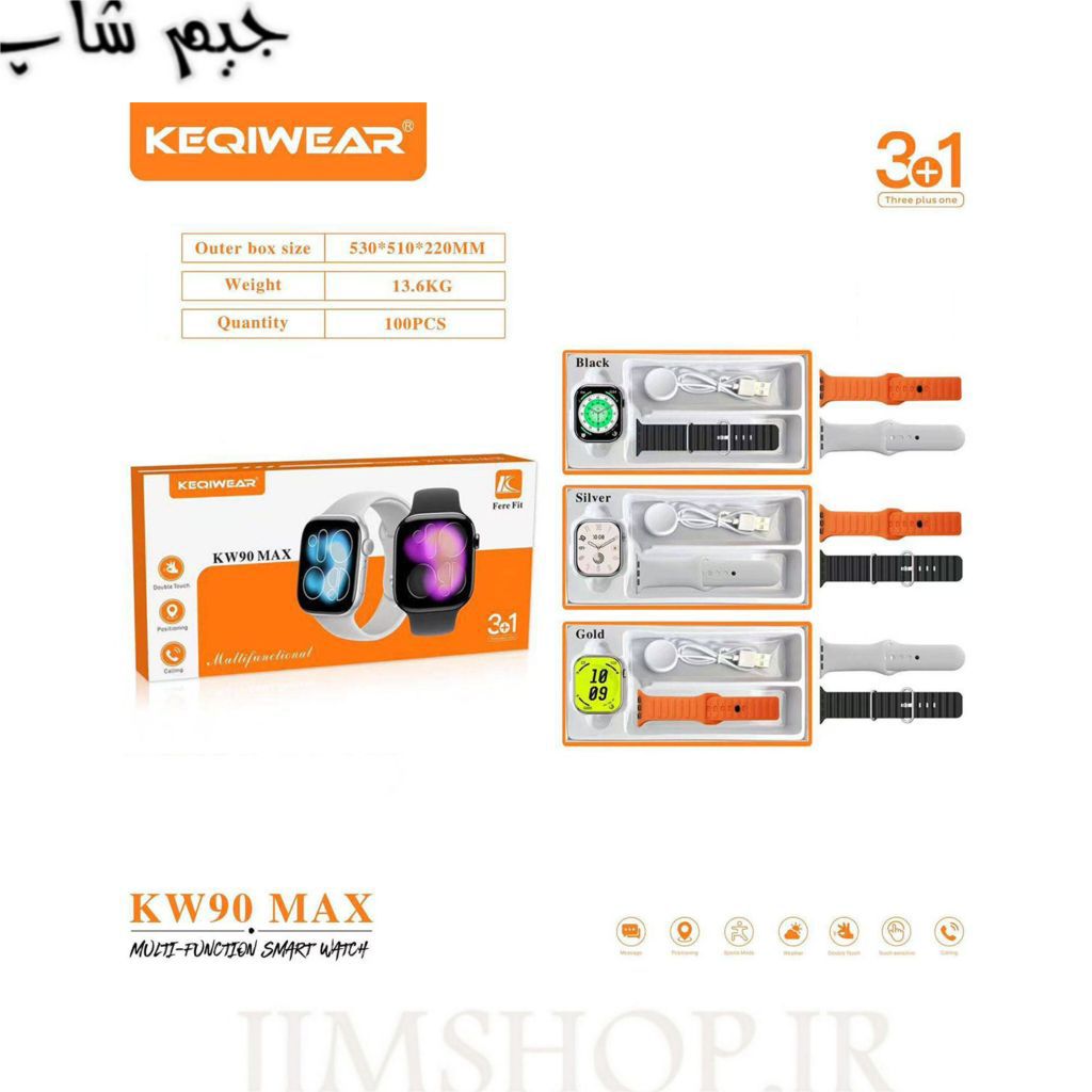 ساعت هوشمند 46mm طرح اپل واچ KEQIWEAR مدل KW90 max (همراه با 3 بند) — تصویر ۴