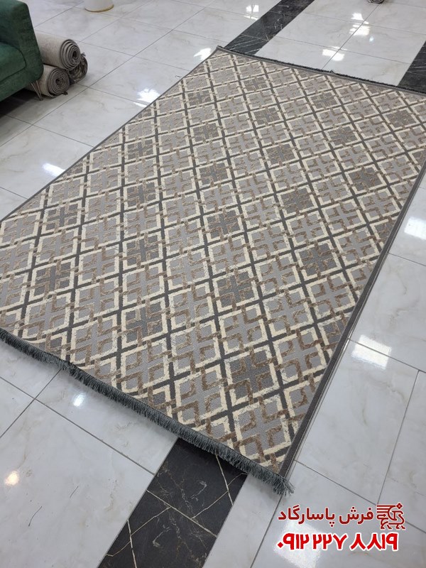 فرش مراکشی نسکافه ای طرح خشتی بافت لوپ مدل 5501