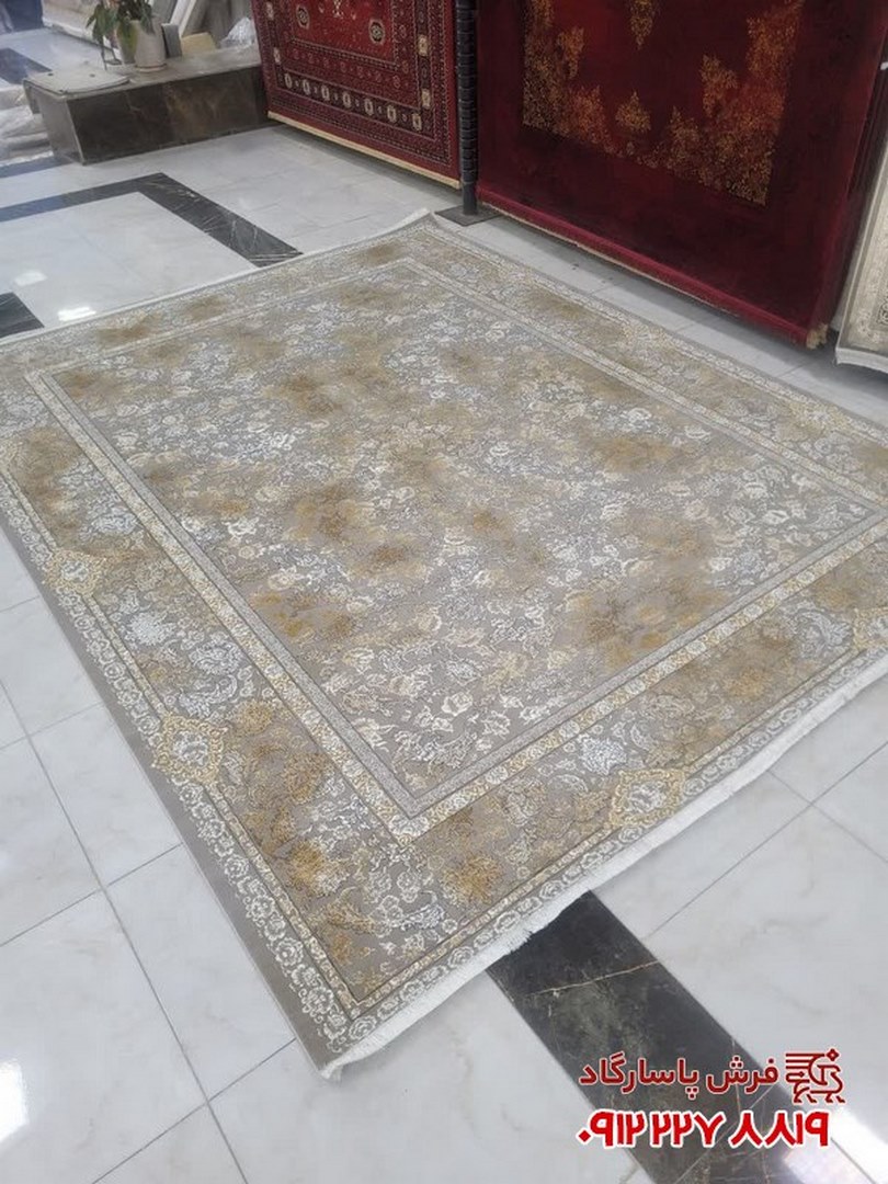 فرش وینتیج طلاکوبی 700 شانه طرح آریان نسکافه ای