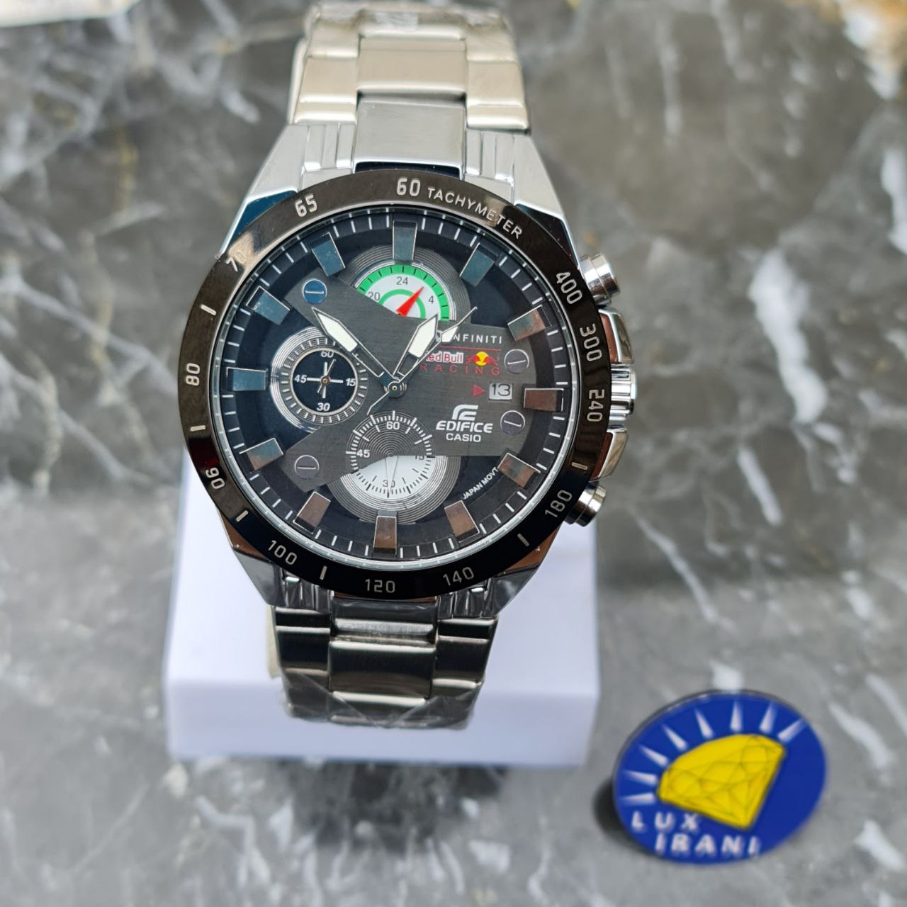 ساعت مردانه کاسیو ادیفایس کد 5012 کرنوگراف قاب مشکی و نقره ای صفحه مشکی — تصویر ۳