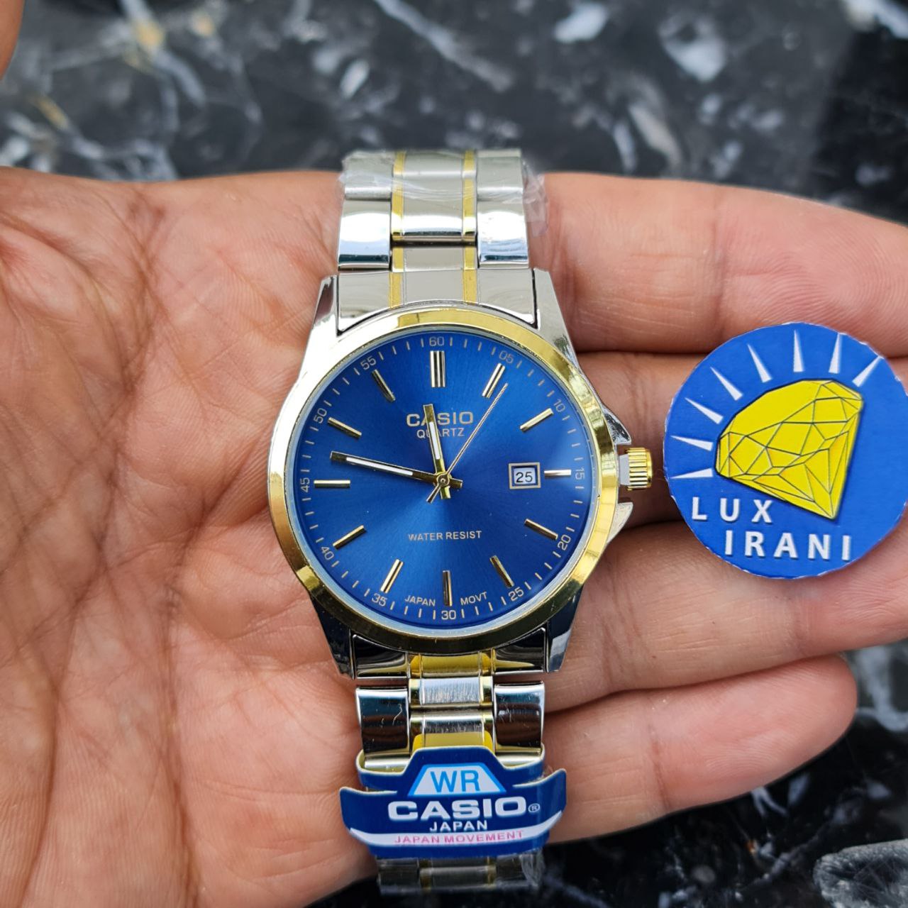 ساعت مردانه کاسیو کد 5606 نقره ای طلایی صفحه آبی — تصویر ۶