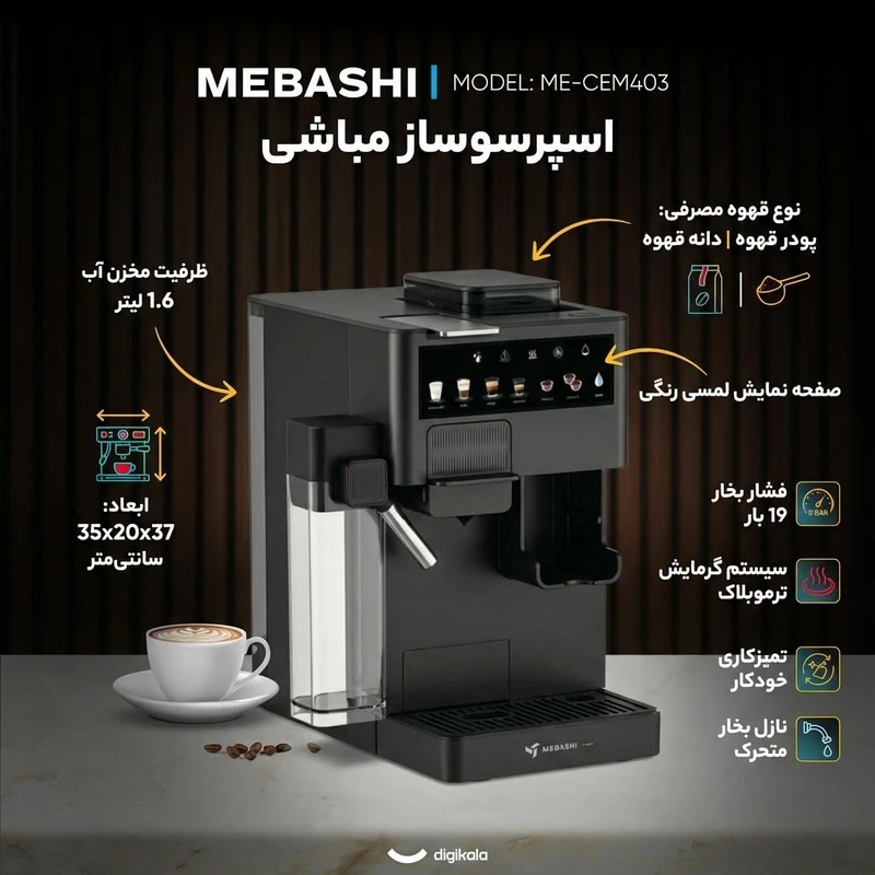 اسپرسوساز مباشی خانگی 1.6 لیتری مدل ME-CEM403 — تصویر ۳