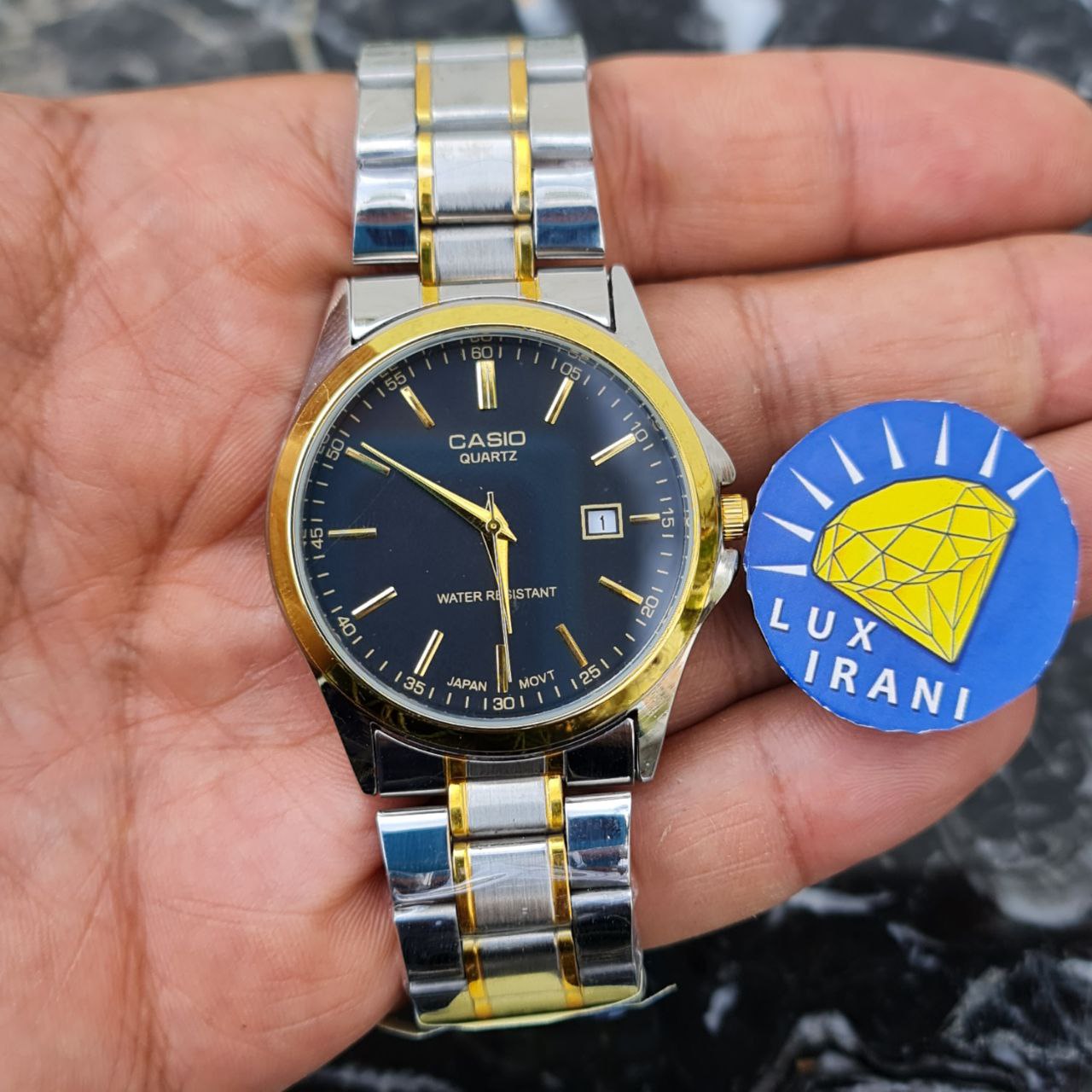 ساعت مردانه کاسیو کد 5603 نقره ای طلایی صفحه مشکی — تصویر ۸