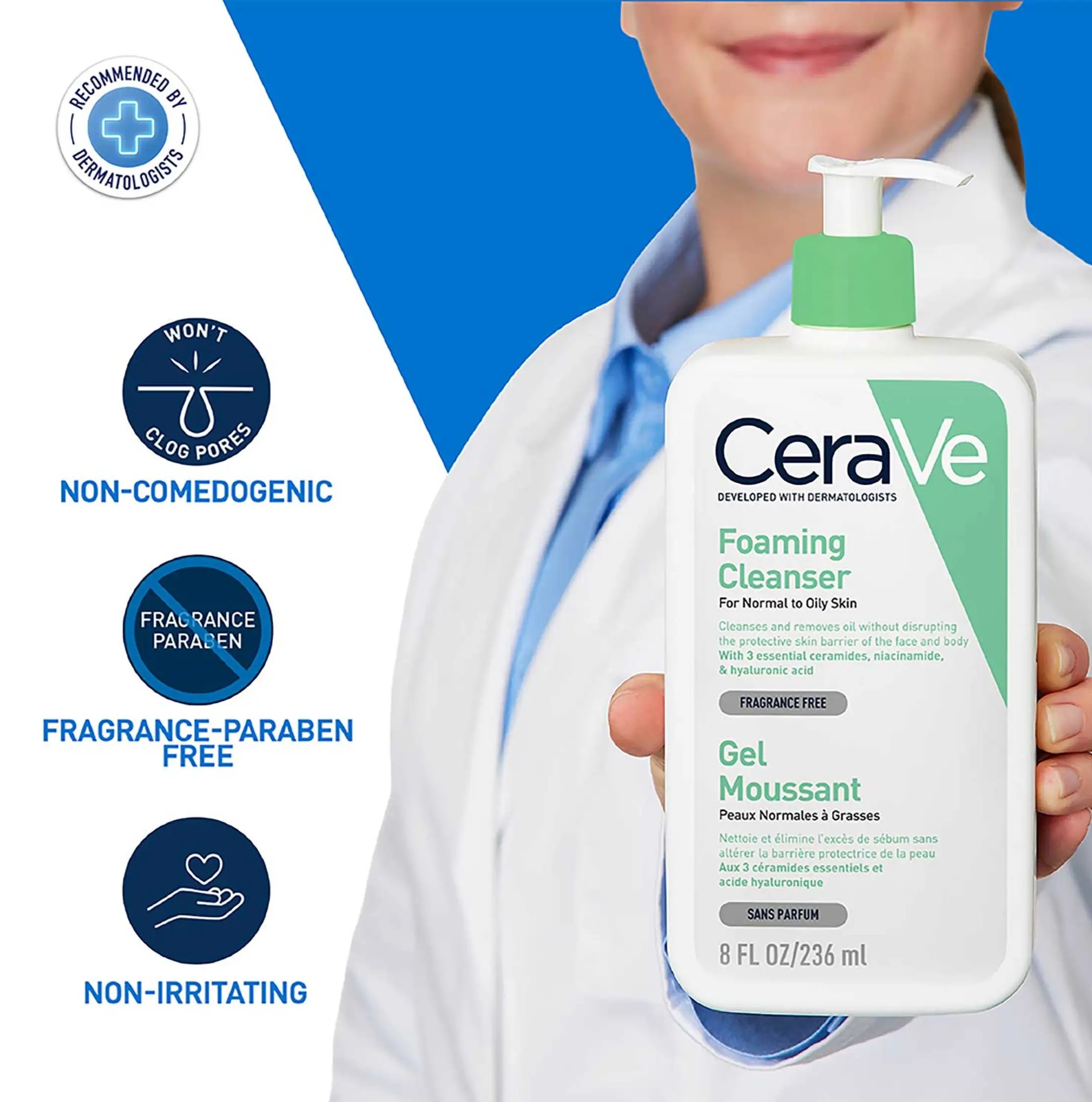 فوم شستشو آبرسان پوست چرب تا نرمال سراوی Cerave Foaming Cleanser — تصویر ۴