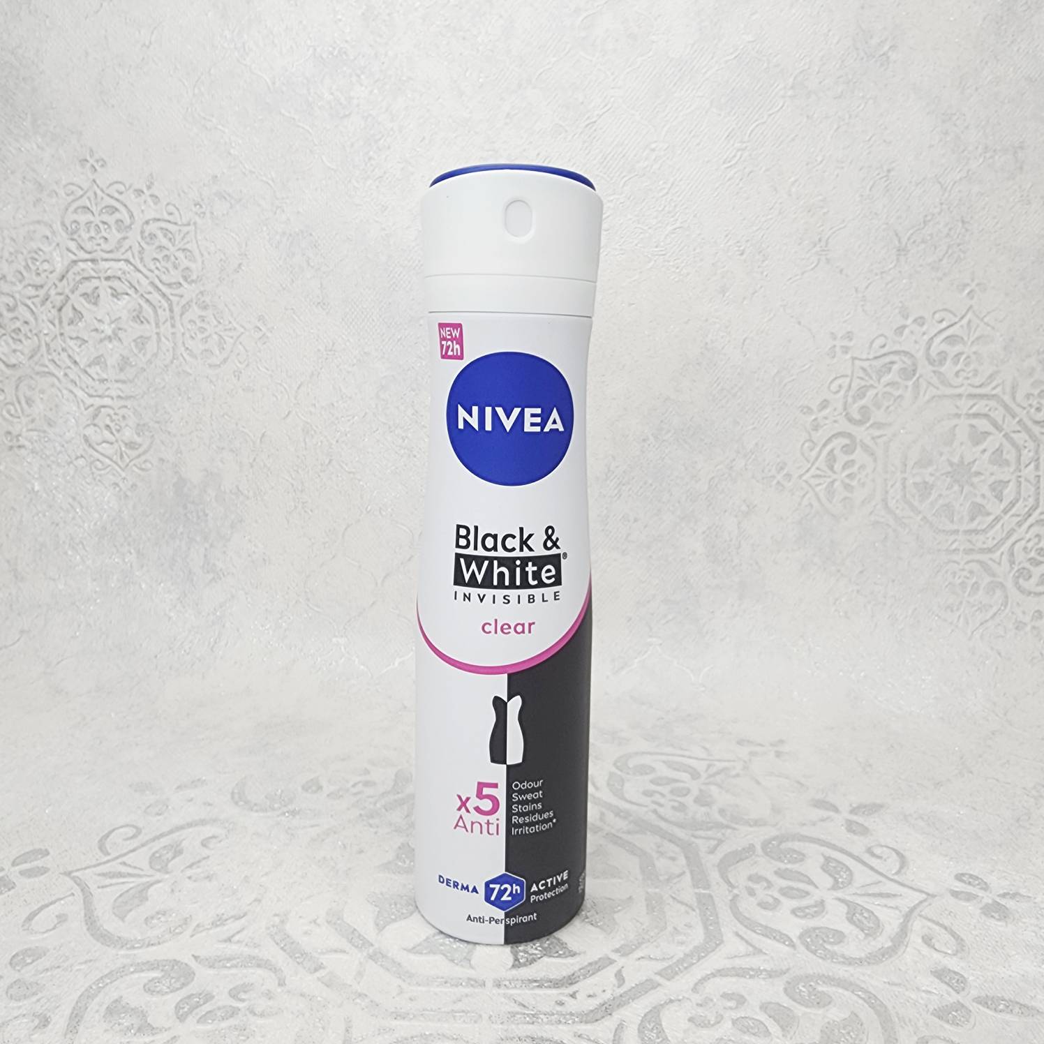 اسپری ضد تعریق زنانه نیوآ مدل Black & White Invisible Clear حجم 150 میلی لیتر